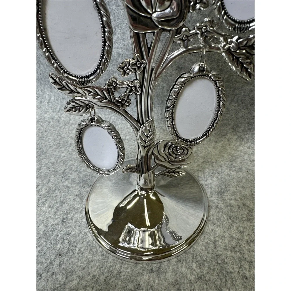 Family Tree Photo Frame Roses Silver Tone‎ 5 Oval Floral Victorian Style